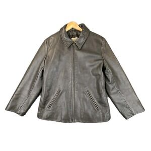 Abercrombie & Fitch 100% Leather Jacket Brown Zip Front Quilted Lining Men's M‎